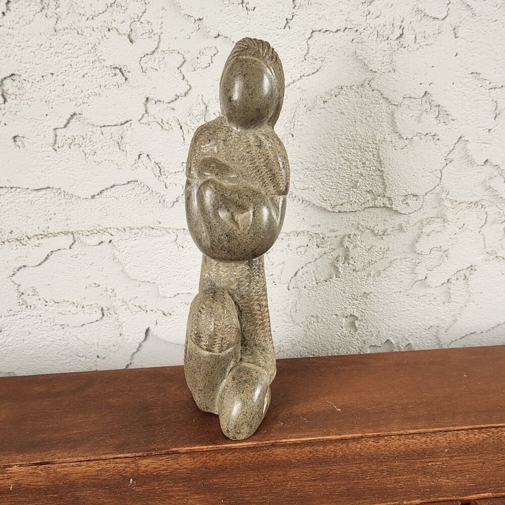 Vintage 8" Soapstone Sculpture Mother and Child Kneeling Figurine